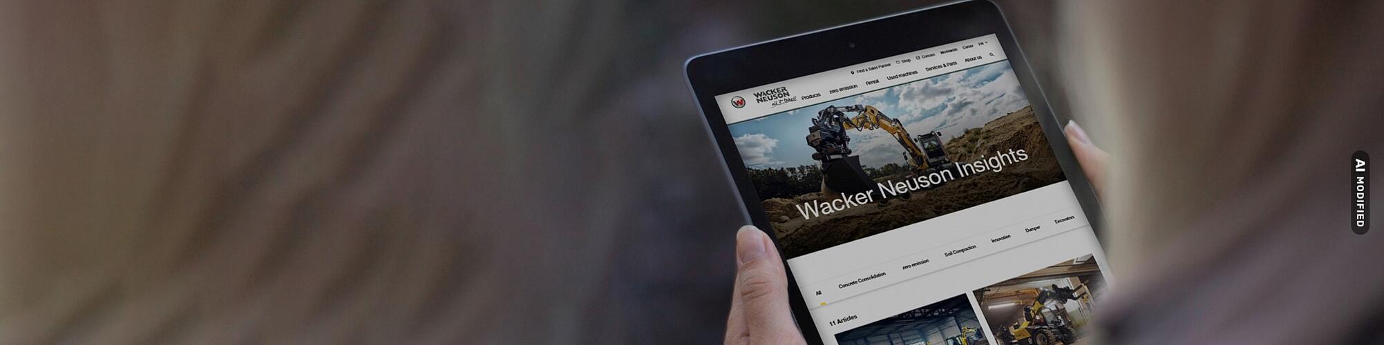 women reads articles from Wacker Neuson Insights on tablet