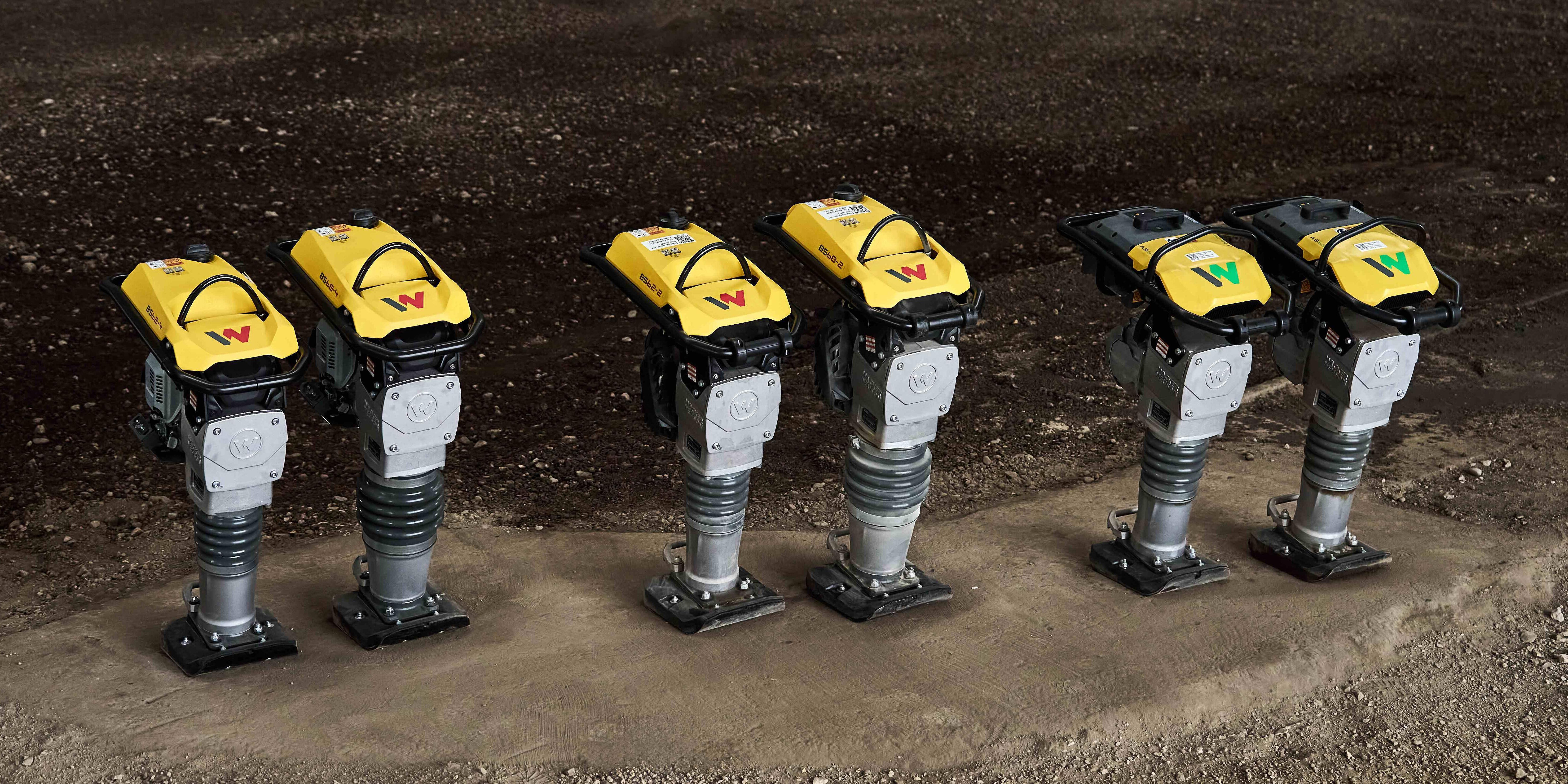 six rammers from Wacker Neuson parking in line